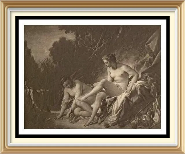 Old 1925 BOUCHER Art Print Mythology DIANA AT THE BATH Goddess of Hunting Nymph