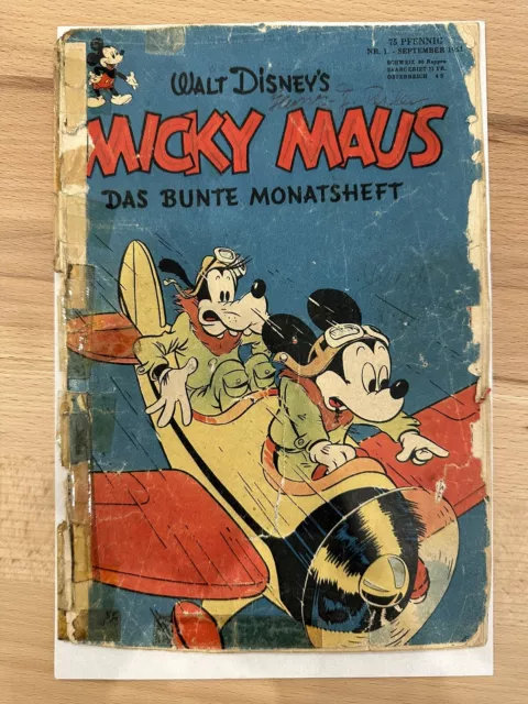 Micky Maus 1951 nr. 1 original mit Preisaufdruck, schlechter Zustand