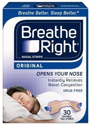 Breathe Right Snoring Congestion Relief Nasal Strips, Small/Medium, Original, 30