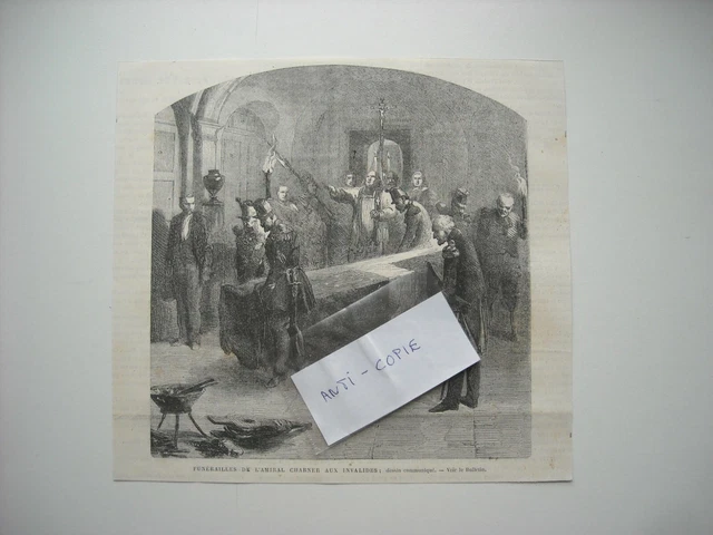 Gravure 1869. Funerailles De L’amiral Charner, Aux Invalides.