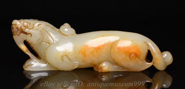 4.4" Old Chinese Natural Hetian Jade Nephrite Pixiu Beast Statue Sculpture