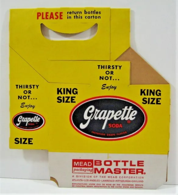 Vintage Grapette King Sz Soda Pop Bottle 6 Pack Carrier Carton Unused Old Stock