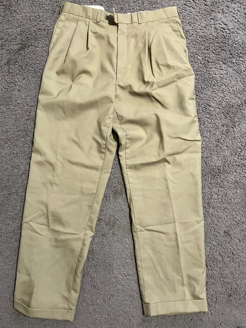 CHAPS by Ralph Lauren Super 100s Beige Khaki Size 32x32 Wool Cuffed Dres Pants