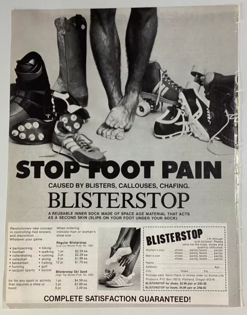 Blisterstop Socks Print Ad Original Vintage 1981 Rare Portland OR Active Life