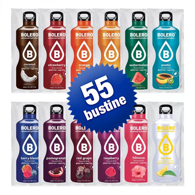 55 BOLERO Drink 9g MIX Bustine Miste Assortite Preparato Istantaneo per Bevande