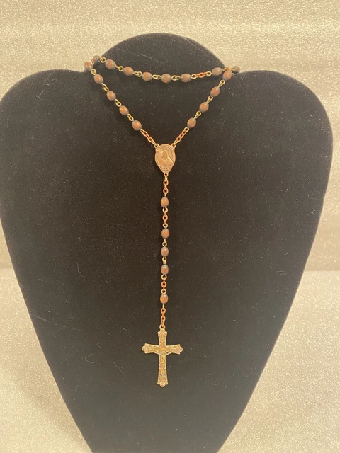 Olive Wood 28" Vintage Rosary Beads Made in Italy. Quality. Crucifix - Cross