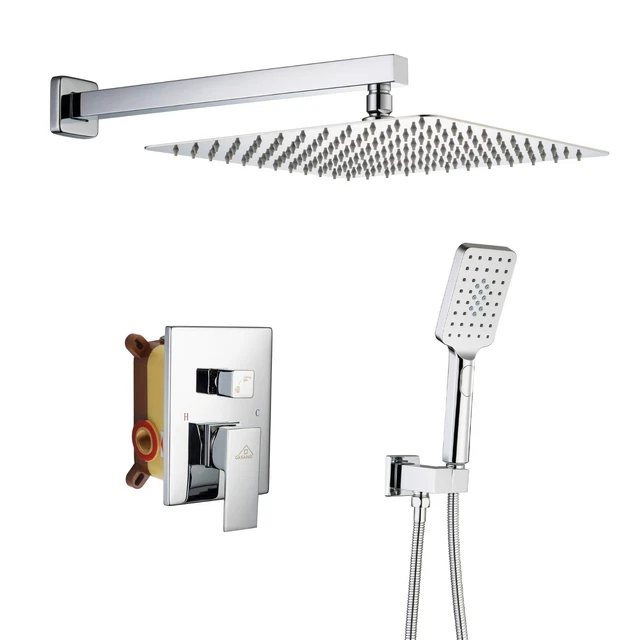 CASAINC 10" Chrome 2 Function Wall Mount Dual Head Waterfall Shower Bar System