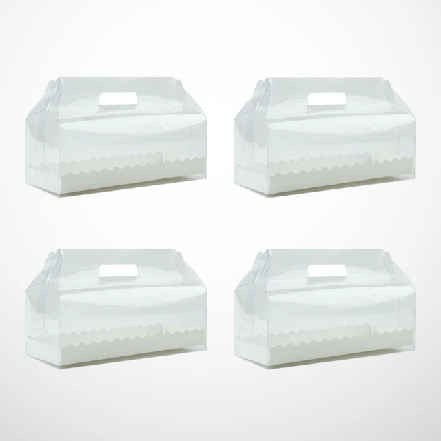 4 piezas caja de rollos de pastel portátil transparente con bandeja de papel contenedores para cupcakes