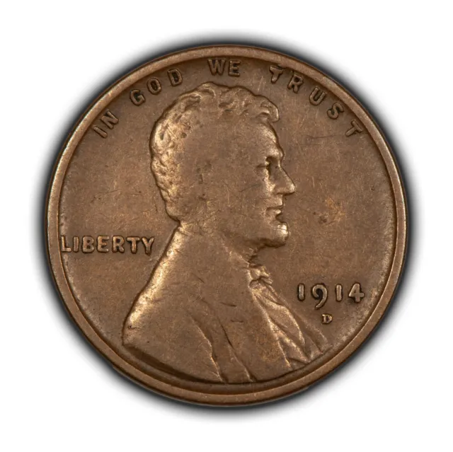 1914-D 1c Lincoln Wheat Small Cent - Original Fine Key Date - SKU-B3646