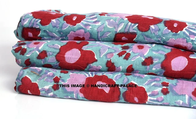Indien Couture Imprimé Floral Tissu Coton Décor Vert Loisirs Créatifs 2.3m
