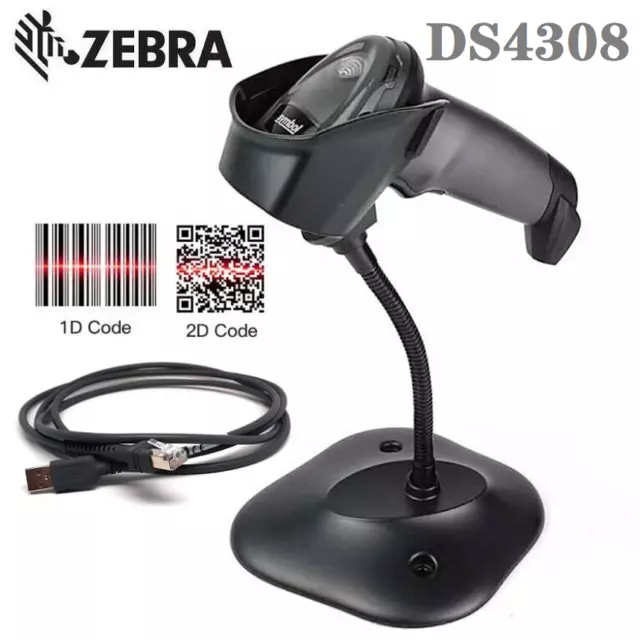 Zebra DS4308-HD7U2100SGW High-Density 1D/2D Barcode Scanner w Stand & USB Cable