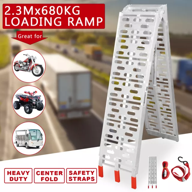 680KG Folding Loading Ramp 2.3M Single Aluminium Quad ATV Motorcycle Trailer