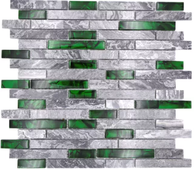 Pietra naturale mosaico vetro grigio con verde lucido parete cucina bagno doccia - MOS87-0405