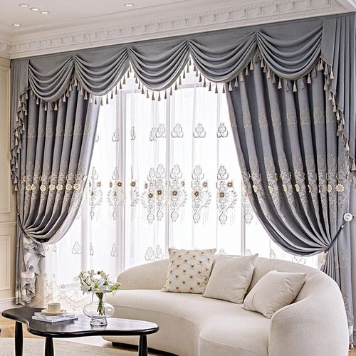 Modern Curtains European-style  Window Embroidered Curtain Yarn Double Layer