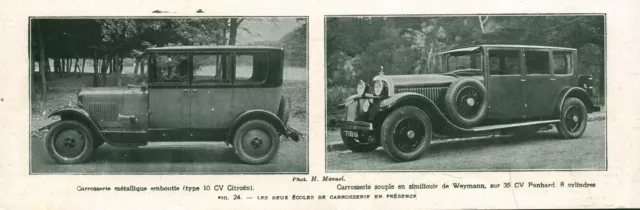 Publicité ancienne automobile Citroën  et Panhard  1926 issue de magazine