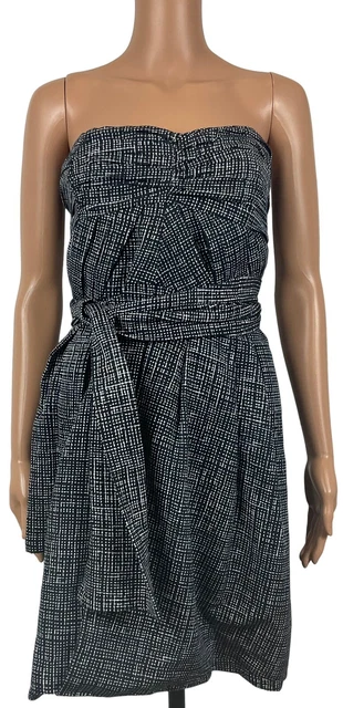 Chris Benz Folded Pleated Asymmetric Strapless Sheath Dress Belted Black Sz 4