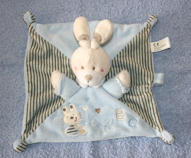 Nicotoy Simba Doudou Lapin Plat Bleu Abc Attache Tetine Etat Neuf