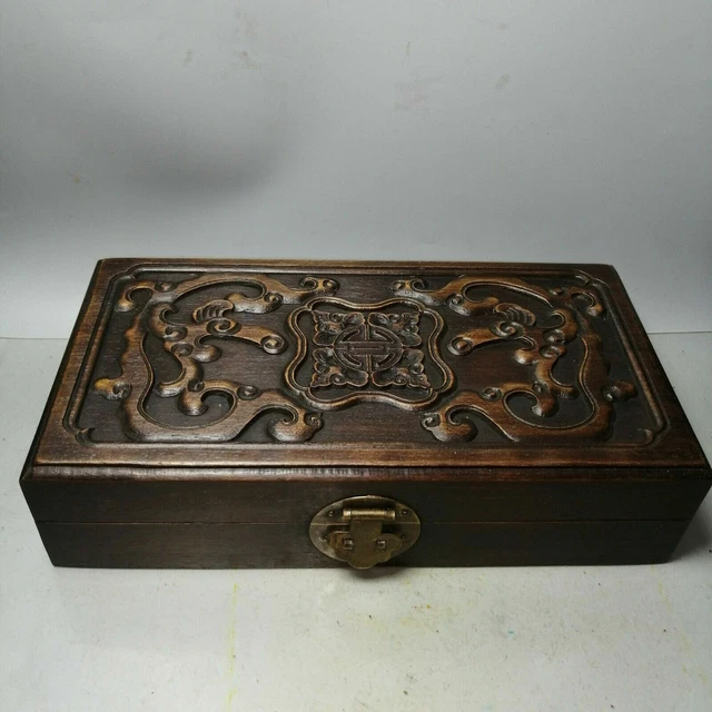 China old Beijing old goods Wood carving Old rosewood wooden treasure chest