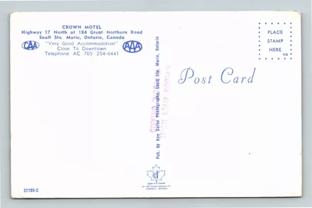 Sault Ste Marie ON-Ontario Canada, Crown Motel, Antique Vintage Postcard 2