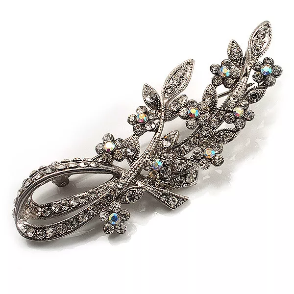 Romantic Swarovski Crystal Floral Brooch (Silver&Clear)