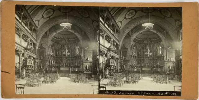 Stéréo, France, intérieur église Saint-Jean de Luz Vintage stereo card  Tirage