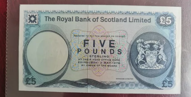 Royal Bank Of Scotland, £5 pound Note, 1976, Specimen Note. UNC