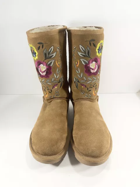 Ugg Juliette Chestnut Embroidered Floral Print Womens Designer WinterBoots Size7