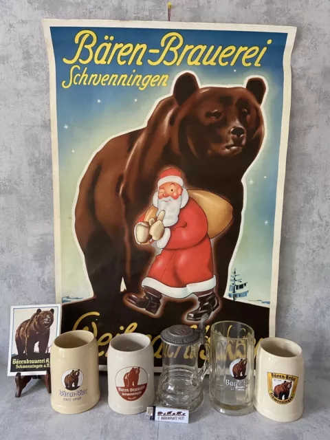 Konvolut Bären Bräu Schwenningen Plakat ,Krüge ,Gläser , Postkarte und Feuerzeug
