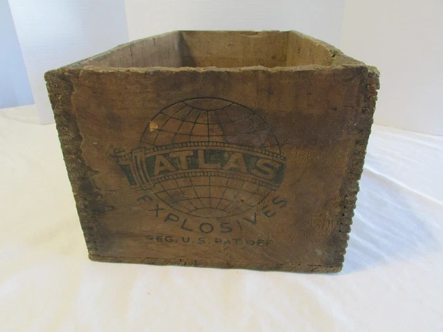 Vintage Wooden Dangerous High Explosives Crate Atlas Powder Dynamite Wood Box 3