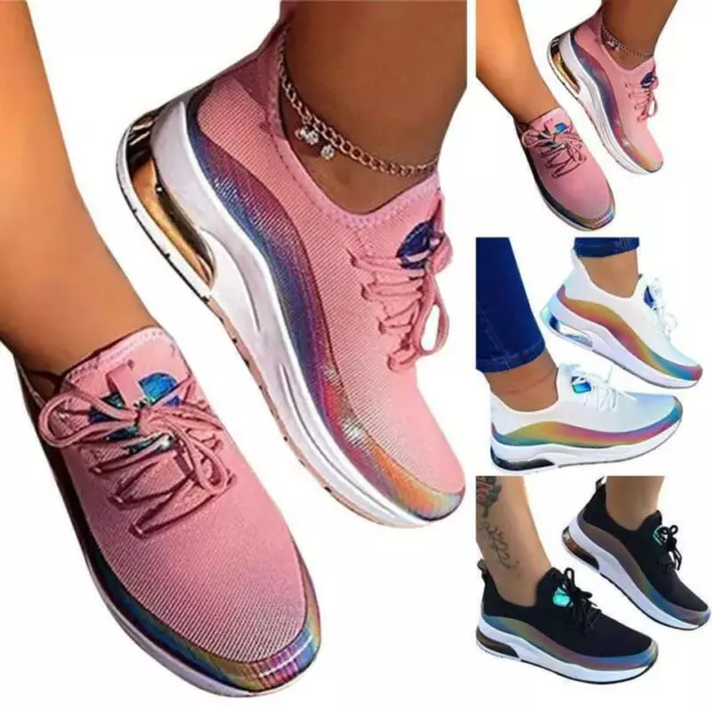 Womens Lace Up Sports Trainers Platform Sneakers Running Gym Casual Shoes Size