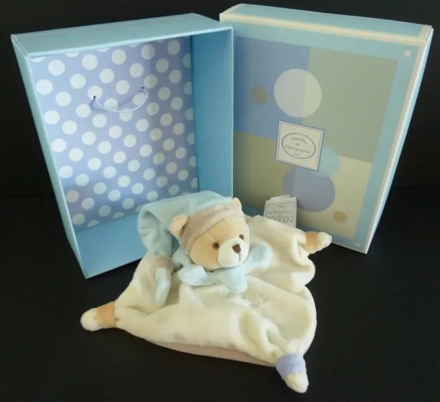 N6. DOUDOU ET COMPAGNIE PLAT OURS Acidulés ECRU BLEU GRIS TAUPE BONNET 16cm NEUF