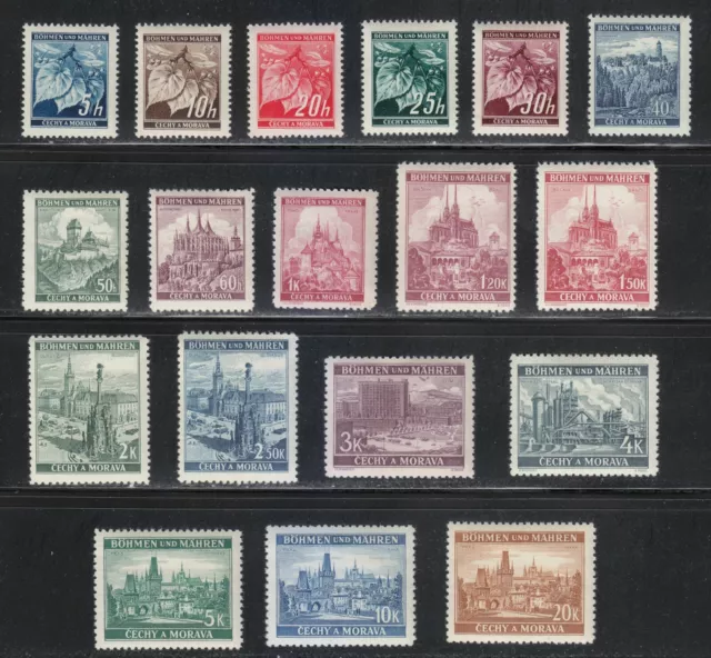 Bohemia & Moravia 1939 MNH Mi 20-37 Renaissance & Baroque architecture ** 01