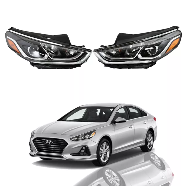 For 2018 2019 Hyundai Sonata Halogen Headlight Assembly w/ Bulb Left Right Pair