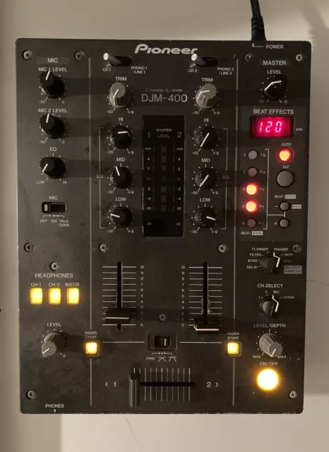 PIONEER DJM-400 2-Channel DJ Mixer w/Power Cord PARTS, POWERS ON