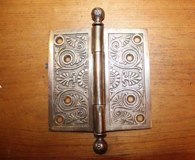 Antique Cast Bronze 5" X 5" Ornate Victorian Eastlake Hinge E-24