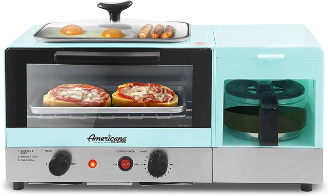 9.5" Griddle with Glass Lid Station, Coffeemaker, Toaster Oven, Blue