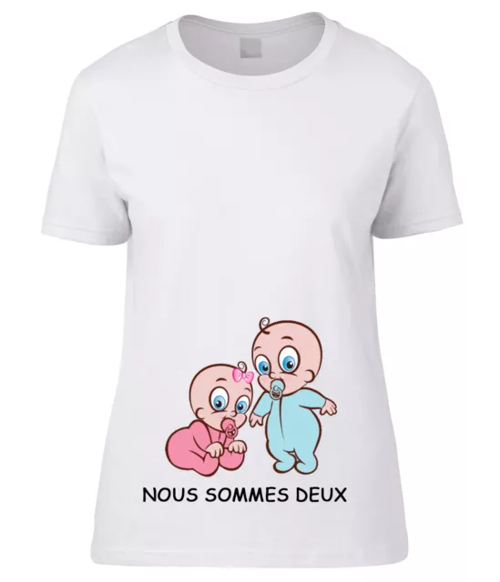 T-shirt grossesse Maternitè bebè faux jumeaux PREGNANT TWINS "nous sommes deux"