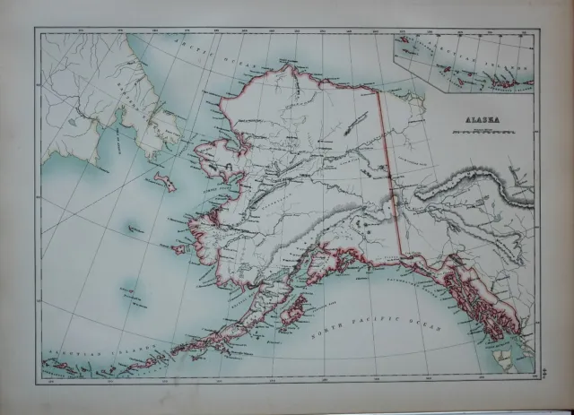 1897 Antique Map Alaska St Lawrence Nunivak Yukon Rover Aleutian Islands