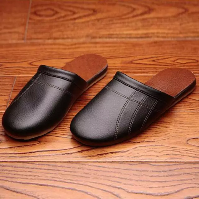 Mens Loafers Slippers Cow Leather Indoor Flats Home Shoes Comfortable Slippers