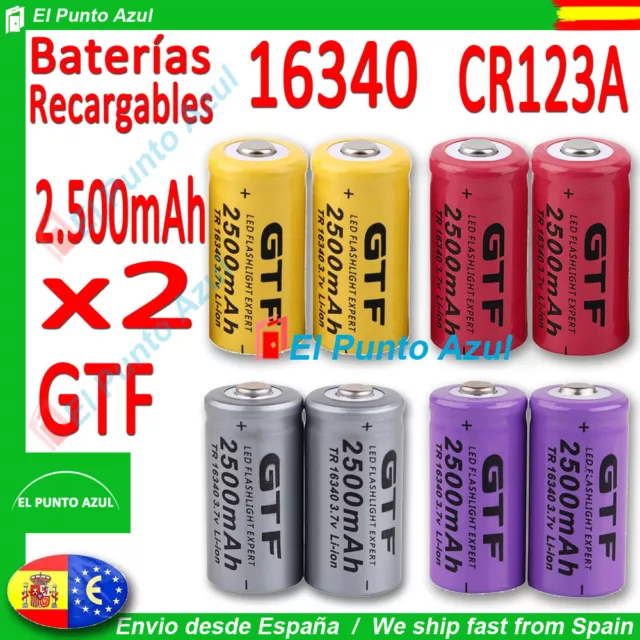 Pilas 16340 CR123A ★ 2500 mAh Recargables - Li-ion★3,7★Litio-Baterias 4 Colores