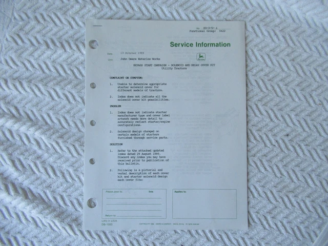 John Deere 4620 4630 4440 4640 tractor engine starter kits information brochure