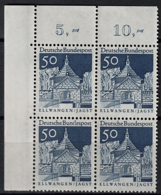BRD große Bauwerke Mi. - Nr. 495 Viererblock Ecke oben links postfrisch