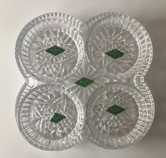 Shannon Crystal 5 Piece Serving Tray & Dip/Berry/Nuts Bowls With Sticker Tags
