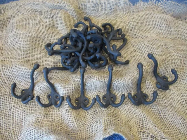 5 Black Cast Iron Coat Hat Wall Hooks Restore School Farm Towel Bath Kitchen