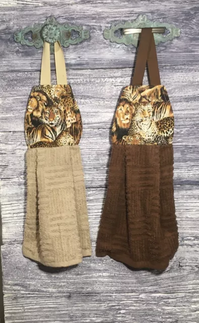 Hanging Fingertip Powder Room Towel Tiger Jaguar Lion Cheetah Packed Big Cats