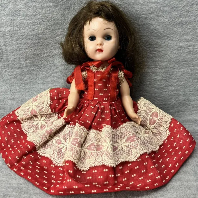 Vtg Vogue Doll GINNY Wig Hair Bend Knee Walker Red White Tagged Dress