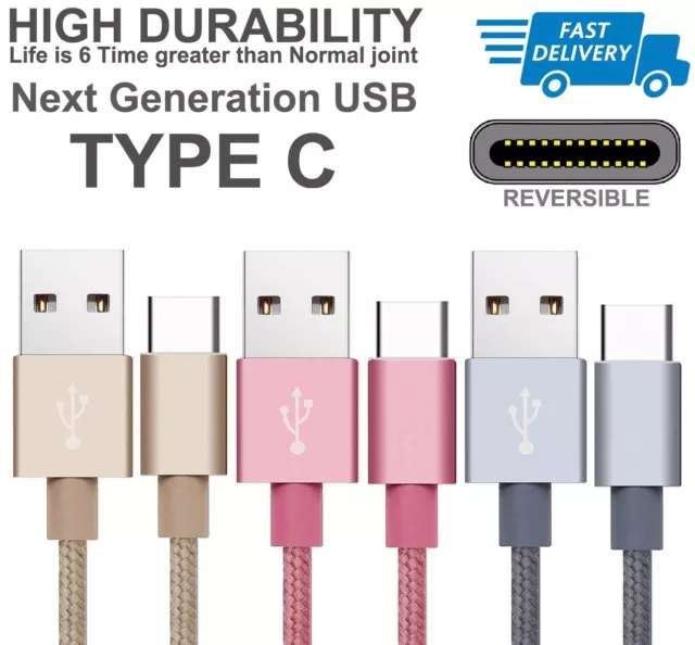 Strong Braided Nylon Fast USB C 3.0 Type C Data Sync Charger Charging Cable UK