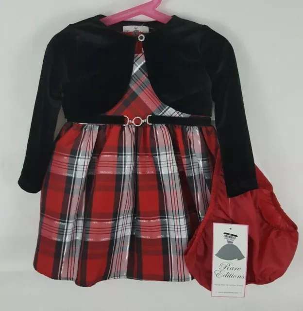 Rare Editions Baby Girls 6-9M, 24M Tartan Plaid Holiday Dress Velvet Jacket