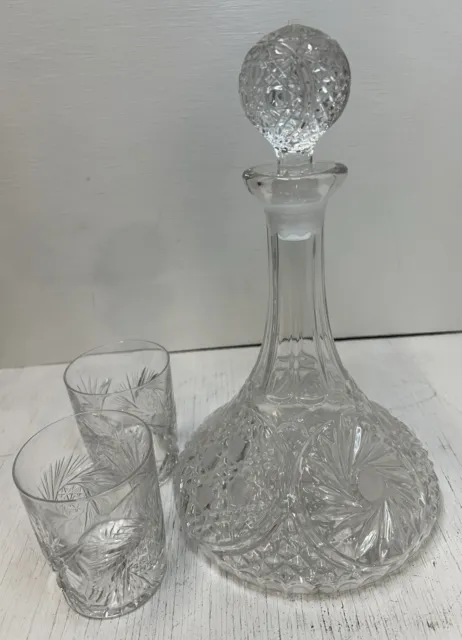Vintage Rcr Italian Hand Cut Crystal Vtg Set Ship Decanter 12” W/ Glasses - Mint