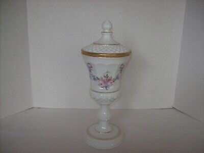 VTG Westmoreland English Hobnail Milk Glass Hand Painted Apothecary Candy Jar